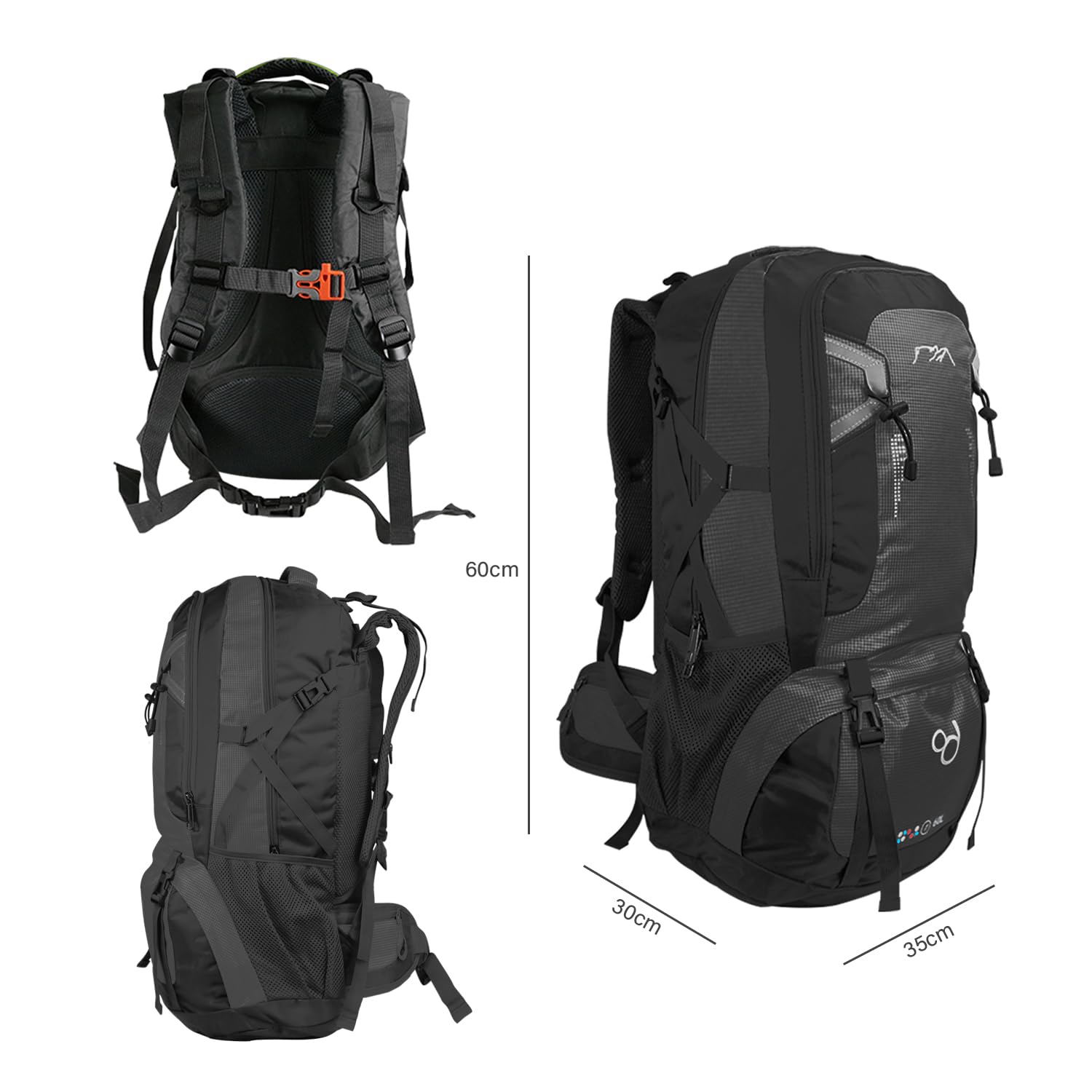 OcioDual Sac à Dos Randonnée 60L Noir, Sac de Voyage Cabine Pliable Imperméable Léger Trekking