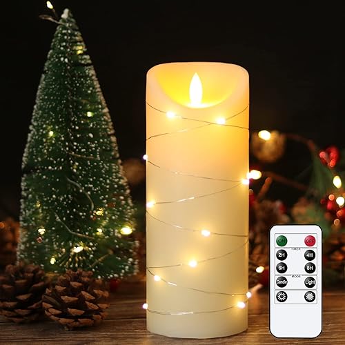 Miniatura 7 de DRomance Juego de 3 velas parpadeantes sin llama con temporizador remoto, funciona con pilas, velas LED de cera real, mecha 3D, luz amarilla,