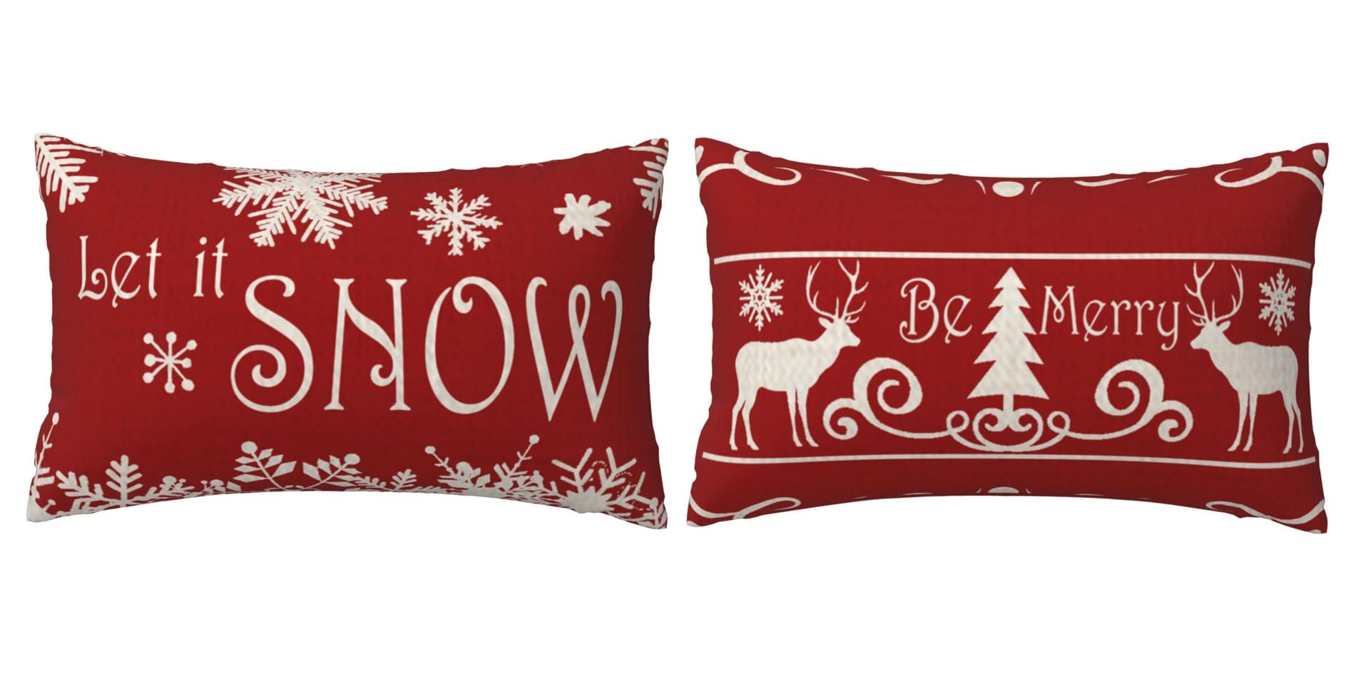 NIDITW Set of 2 Mother Birthday Gift Let It Snow Deer Christmas Trees Snowflakes Lumbar Cotton Linen Decorative Throw Pillow Cover Cushion Case Sofa
