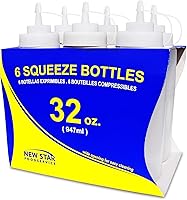 New Star Foodservice 32 oz Clear Wide Mouth Squeeze Bottles, Leakproof BPA-Free, Pack of 6 for Condiments & Kitchens