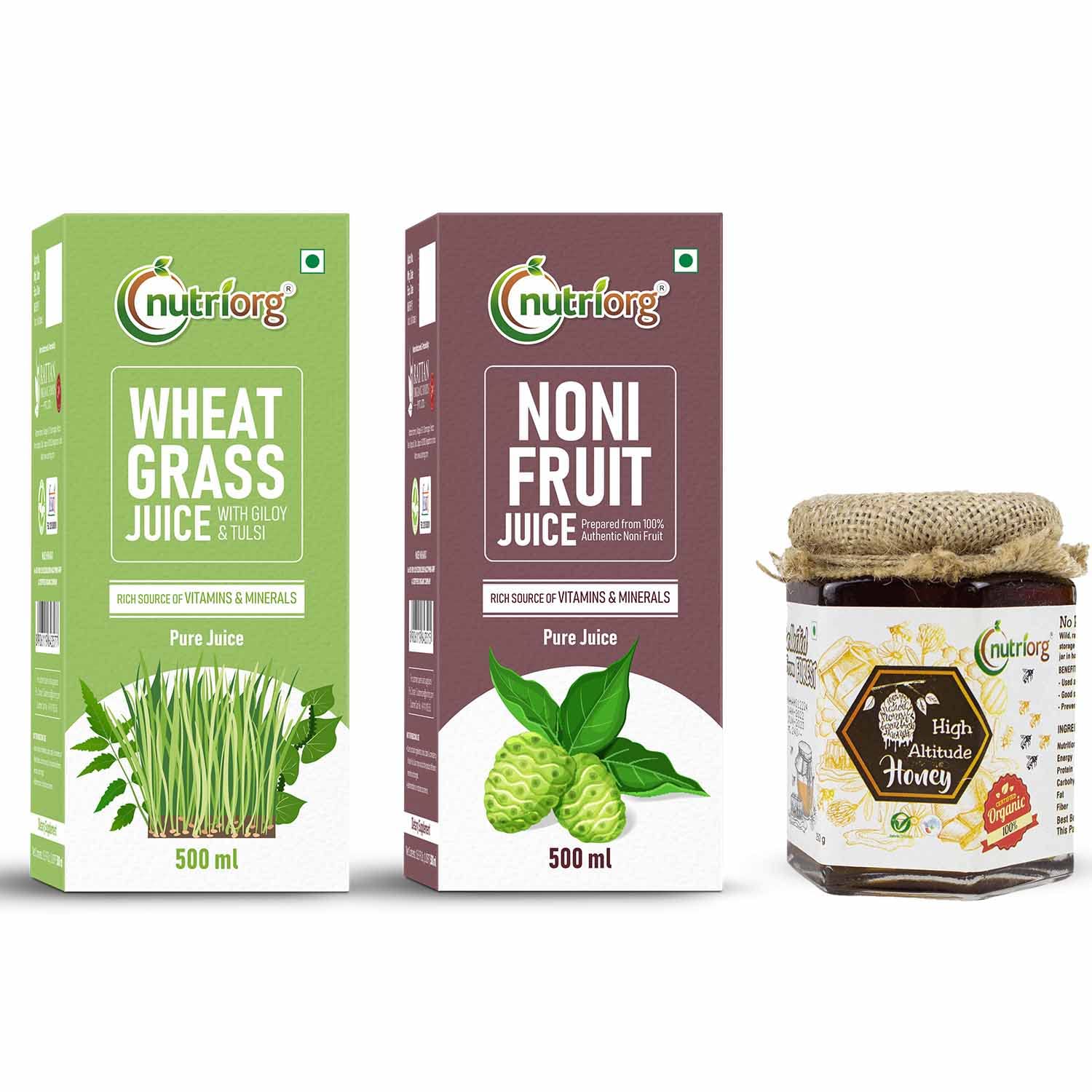 Nutriorg Wheat Grass & Noni Juice With Certified Organic High Altitude Honey 250g (Combo Of 3)-image-32