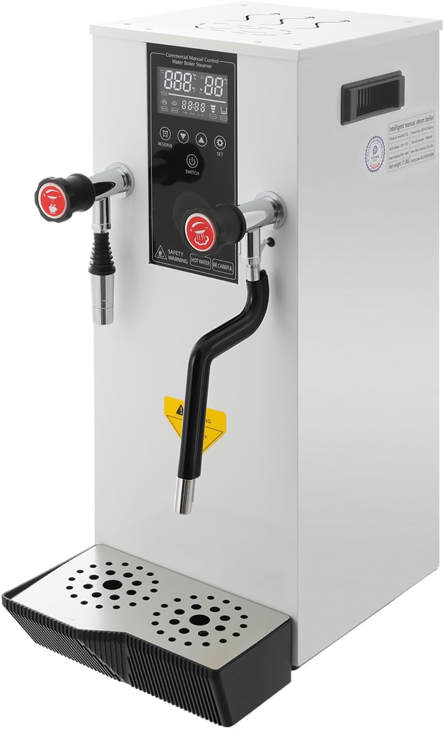 Commercial Hot Water Dispenser, 12l/3.2gal 3000W Fast Water Boiler with Cup Temperature Probe and Removable Drip Tray, 304 Stainless Steel Hot Water Machine For Milk Tea Shops Restaurants (White)