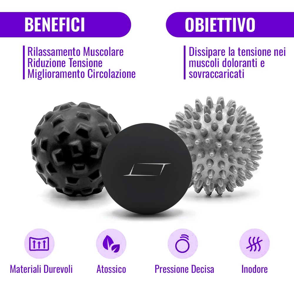 Pallina per Massaggio Muscolare, Massage Ball per Fisioterapia e Circolazione Sanguigna, Palline Pilates Massaggio Piedi, Decontratturanti per Schiena, Spalle e Collo, Set di 3 Palline
