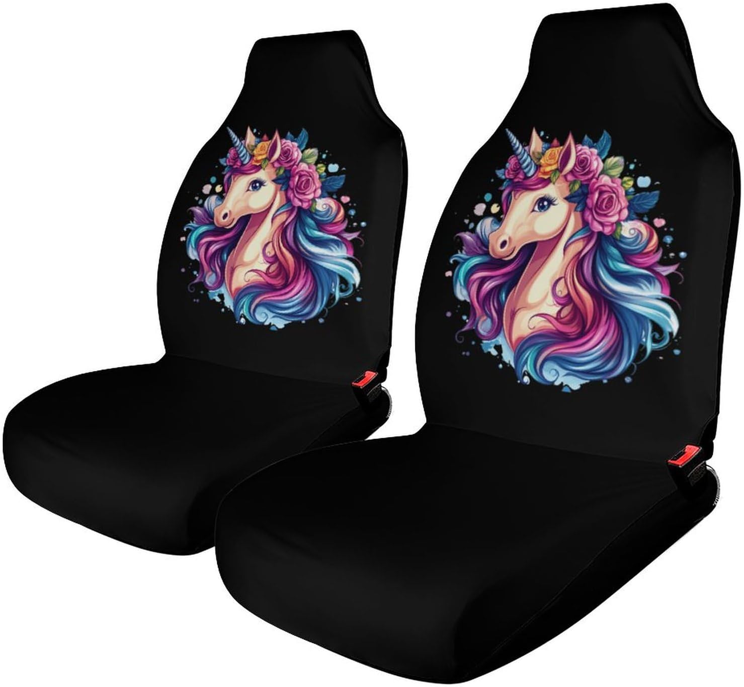 Flower Un-icorn Car Seat Covers Universal Car Front Seats Protector Auto Interior Accessories 2PCS