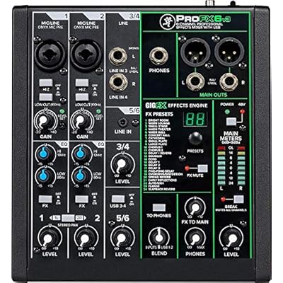 Mackie ProFX6v3 Compact 6-channel FX Mixer/Audio Interface with USB and Effects with 2x LP Professional Condenser Microphones Sets Shock Mounts XLR Cables & Pop Filters