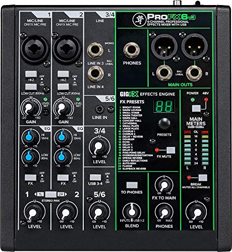 Mackie Profx6V3 12-Channel Sound Reinforcement Professional Effects Mixer / 2X4 Usb Audio Interface, Onyx Mic Preamps With Built-In Fx Featuring Music Editing Software With Kit #TOP1