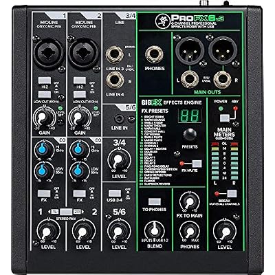 Mackie ProFX6v3 Compact 6-channel FX Mixer/Audio Interface with USB and Effects with 2x LP Professional Condenser Microphones Sets Shock Mounts XLR Cables & Pop Filters