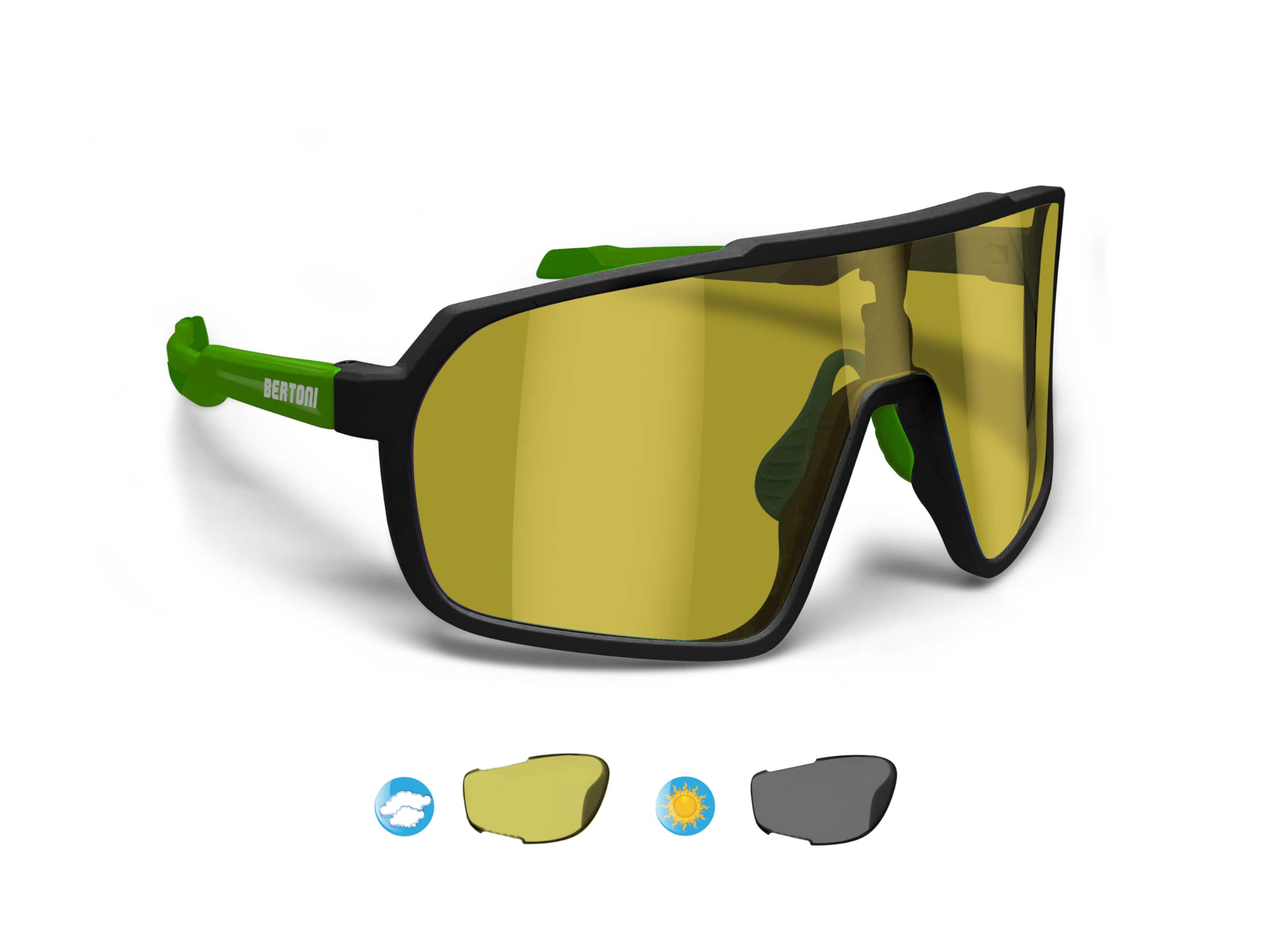 BERTONI Gafas Deportivas Ciclismo MTB Running para Hombre y Mujer en TR90 - Lente Ancha Antivaho 100% Protección UV mod. GEMINI