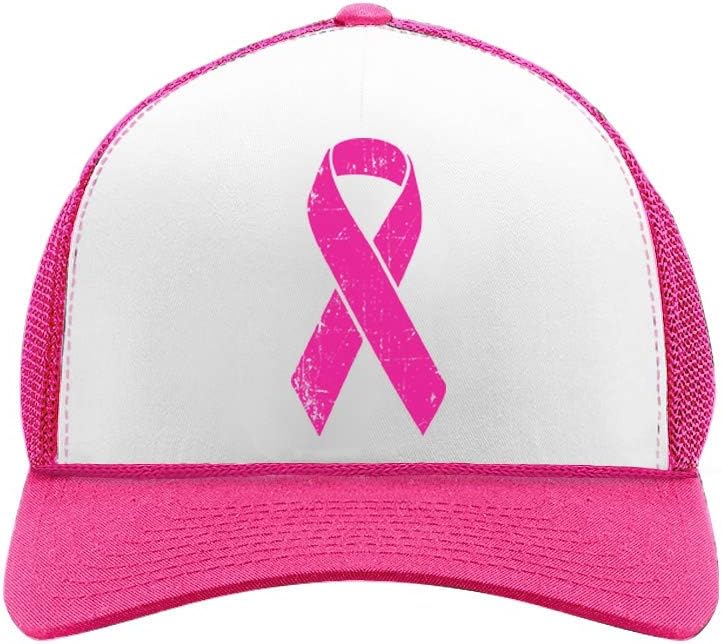 Tstars Breast Cancer Awareness Hat Distressed Pink Ribbon Trucker Hat Mesh Cap