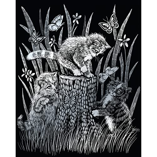 Pracht Creatives Hobby Royal & Langnickel - Kratzbilder Set Haustiere, Silber, 6 Bilder, Pferd, Hundewelpen und Co, Kratzbilder für Kinder und Erwachsene, mit 2 Kratzstiften und Vorlagen