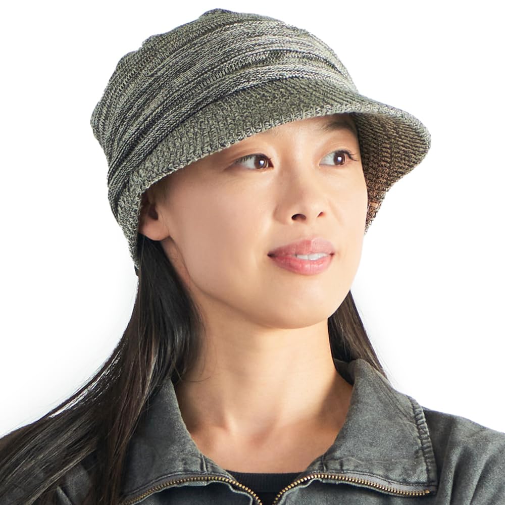 Charm Men's Mix Khaki Organic Cotton Slouchy Visor Beanie - Wo Slouch Hat Baggy Knit Chemo Hat