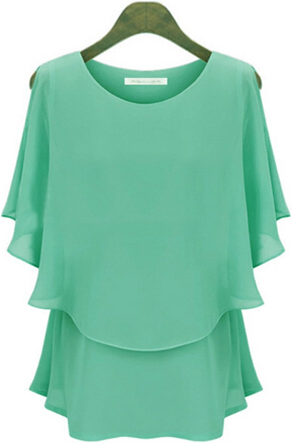 Plus Size Ruffled Sleeve Waisted Chiffon Blouse