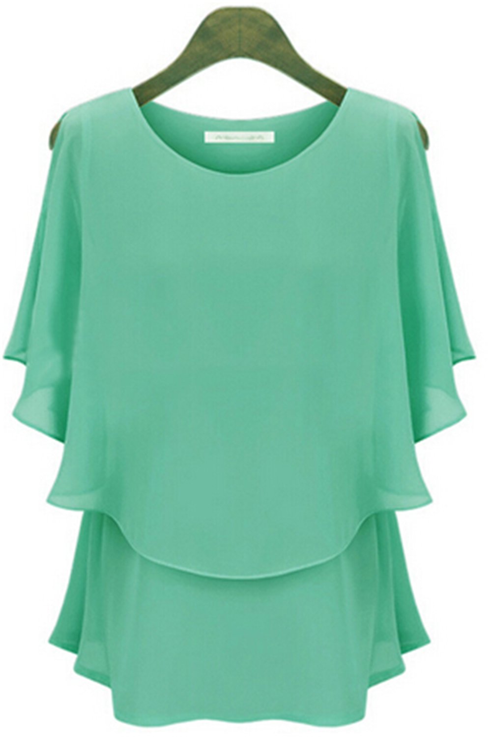 Plus Size Ruffled Sleeve Waisted Chiffon Blouse