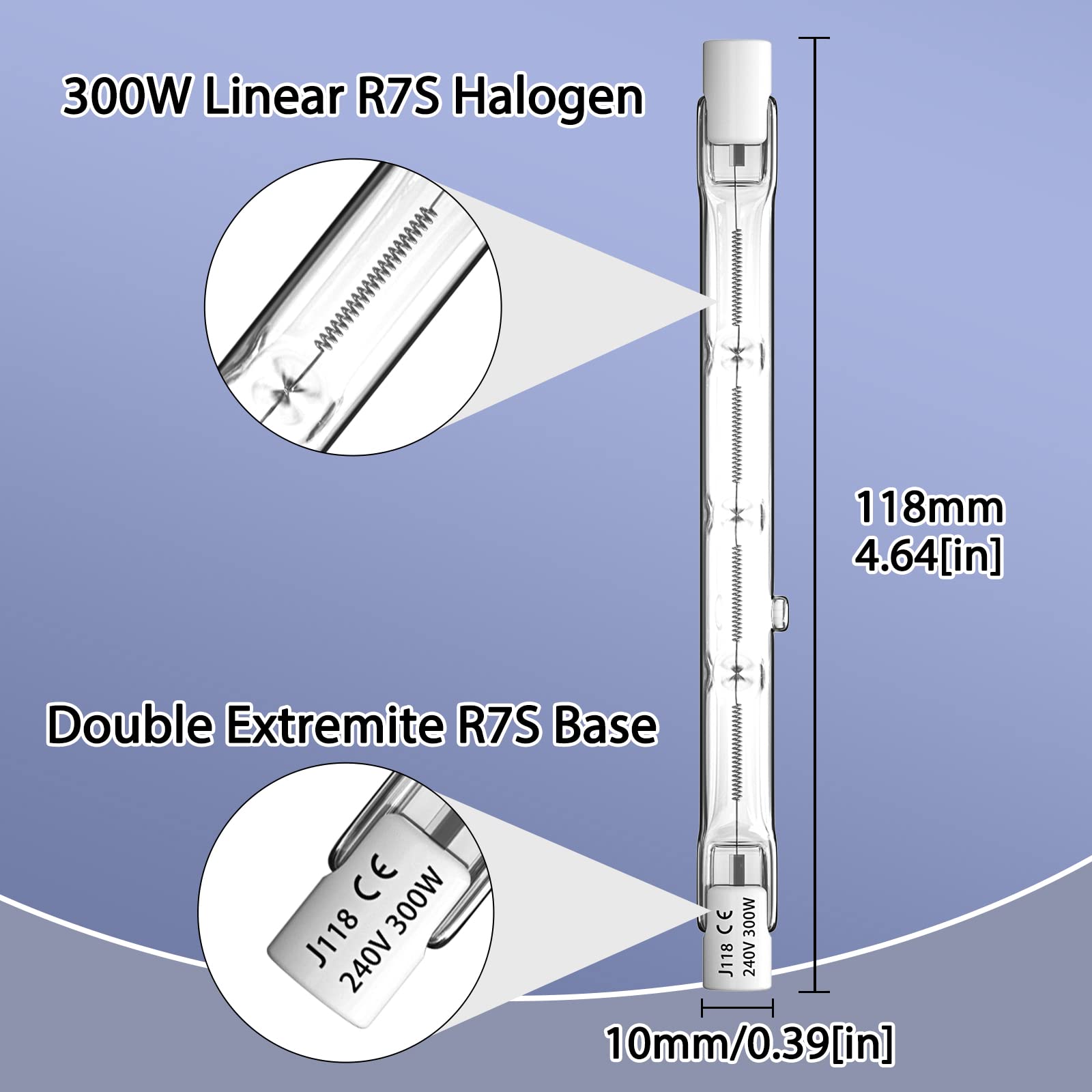 5 Ampoules Halogènes Luxvista R7S 118mm 300W - Dimmable 2800K Blanc Chaud Pour Projecteurs