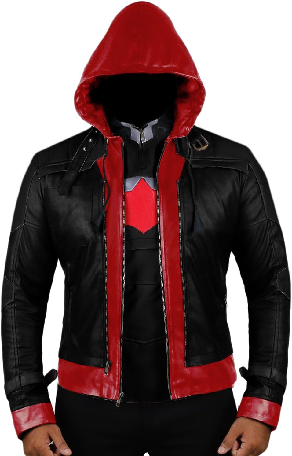 Replica Style Red Hood Men's Faux Leather Jacket + Vest