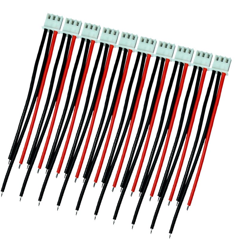 10pcs 2S 3 Pins Balance Connector Male Plug Extension Cable JST-XH RC Lipo Connector Adapter with 15CM 22AWG Silicone Cable (2S 3Pins)