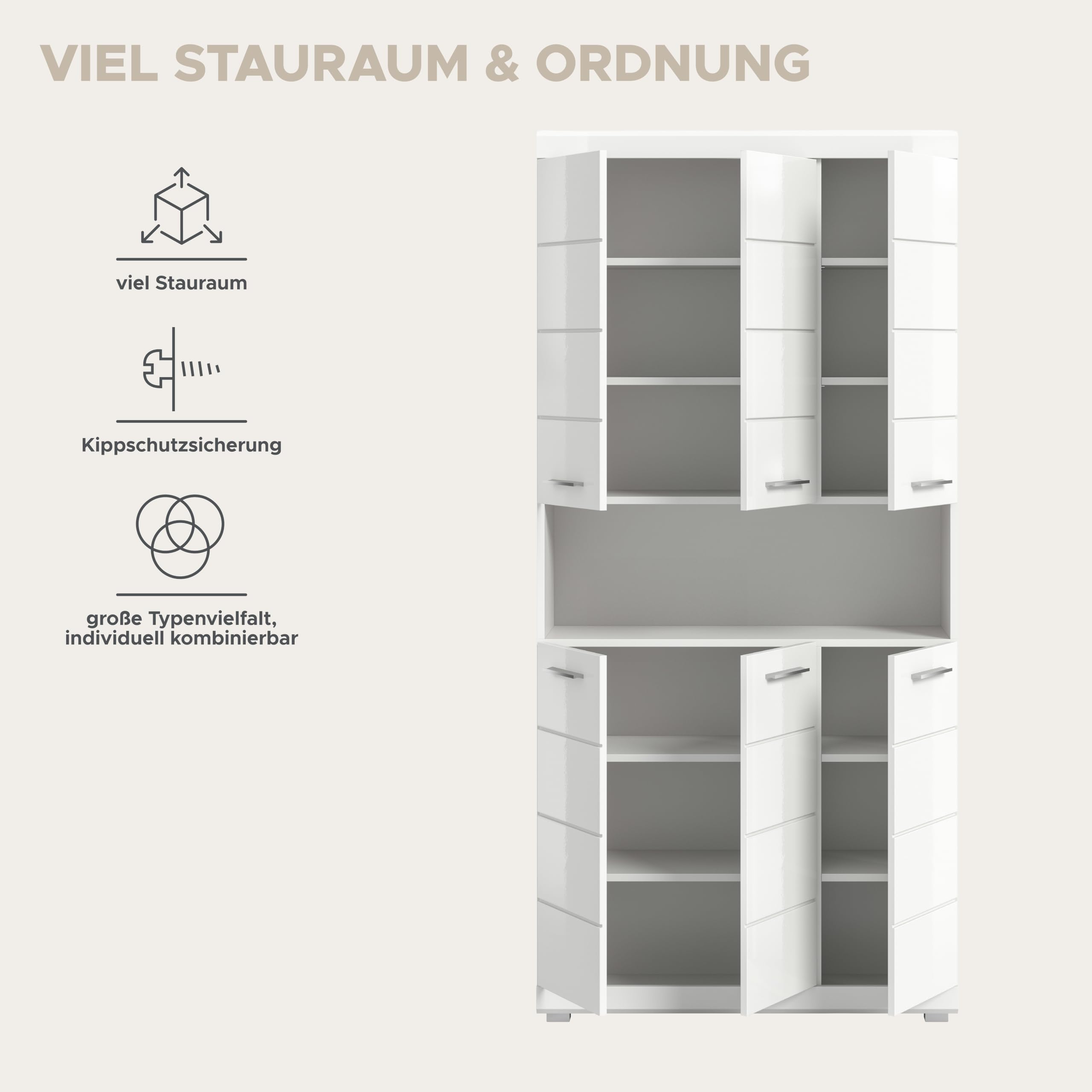 xonox.home - Hochschrank breit Scout 90x191x31 cm weiß Hochglanz/weiß