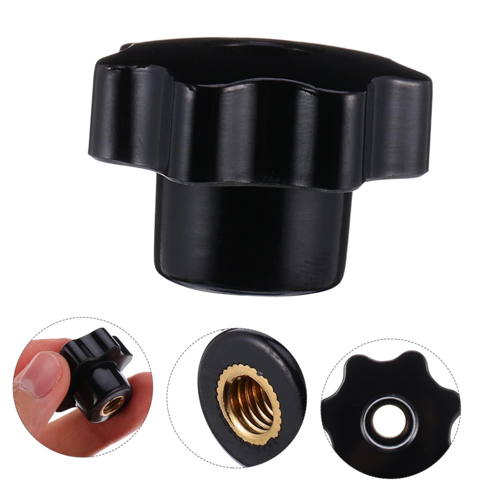 KICHOUSE 12 Pcs Nut Tightening Hand Knobs Threaded Hand Knob Star Thru Knob Star Knob Replacement Tighten Knob Replacement Hand Knob Thru Hole Knobs Threaded Clamping Knob Black Plastic