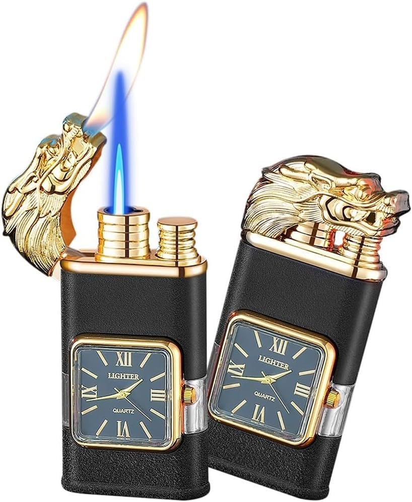 Encendedor antorcha doble llama dragón a butano miniatura 1