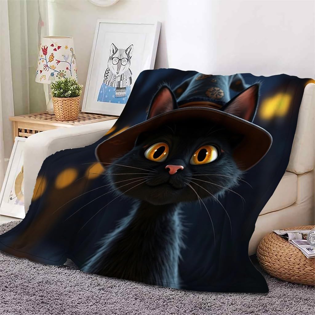 Générique Koc polarowy na Halloween, czarny kot, koc polarowy 220 x 240, łóżko 2-osobowe, duży rozmiar, koce i bardzo miękkie flanelowe narzuty AL2094