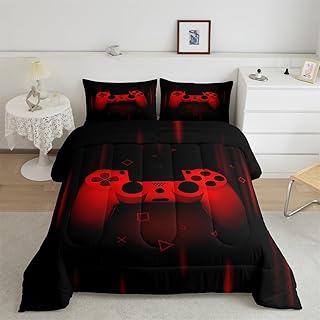 Feelyou Twin Comforter Set for Boys Gamer Bedding Set for Boys Kids Gaming Comforter Red Black Teen Child Gamer Room Decor...