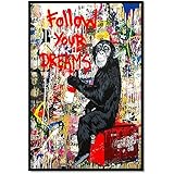 Banksy Canvas Wall Art Monkey Follow Your Dreams Street Graffiti Wall Art Banksy Prints Gorilla Poster Monkey Artwork Graffiti Pictures Painting for Home Living Room Decor 16x24 Inch Unframed