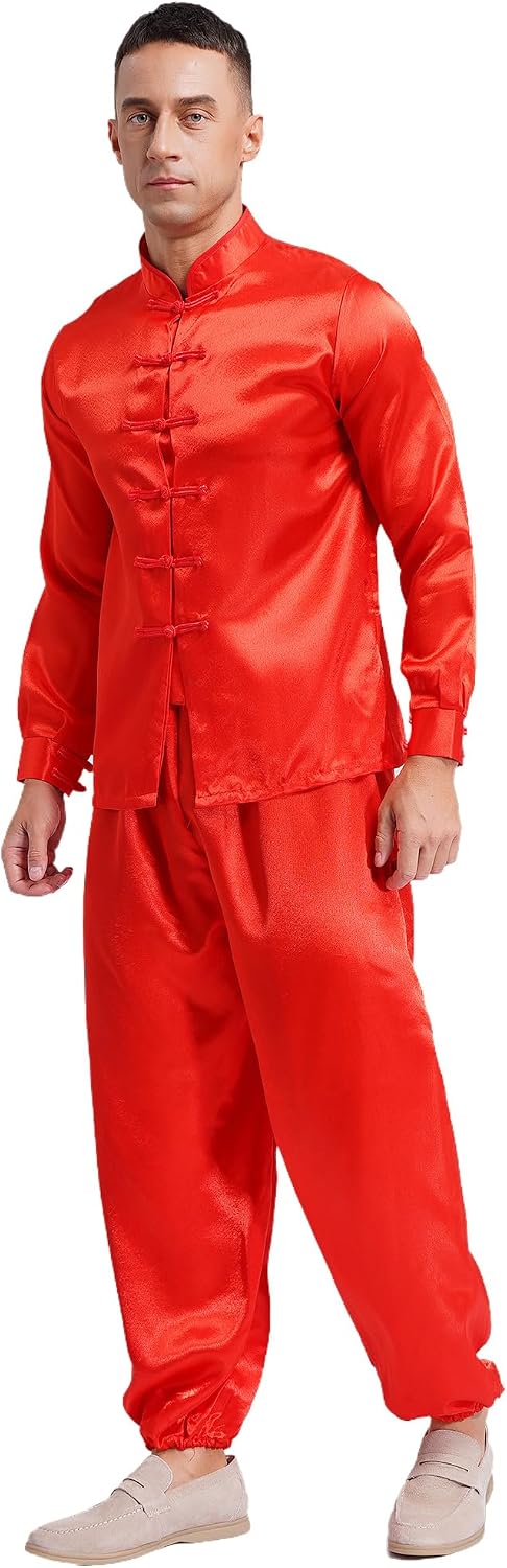 Men's Long Sleeve Chinese Traditional Martial Arts Wing Chun Tai Chi Training Outfits
