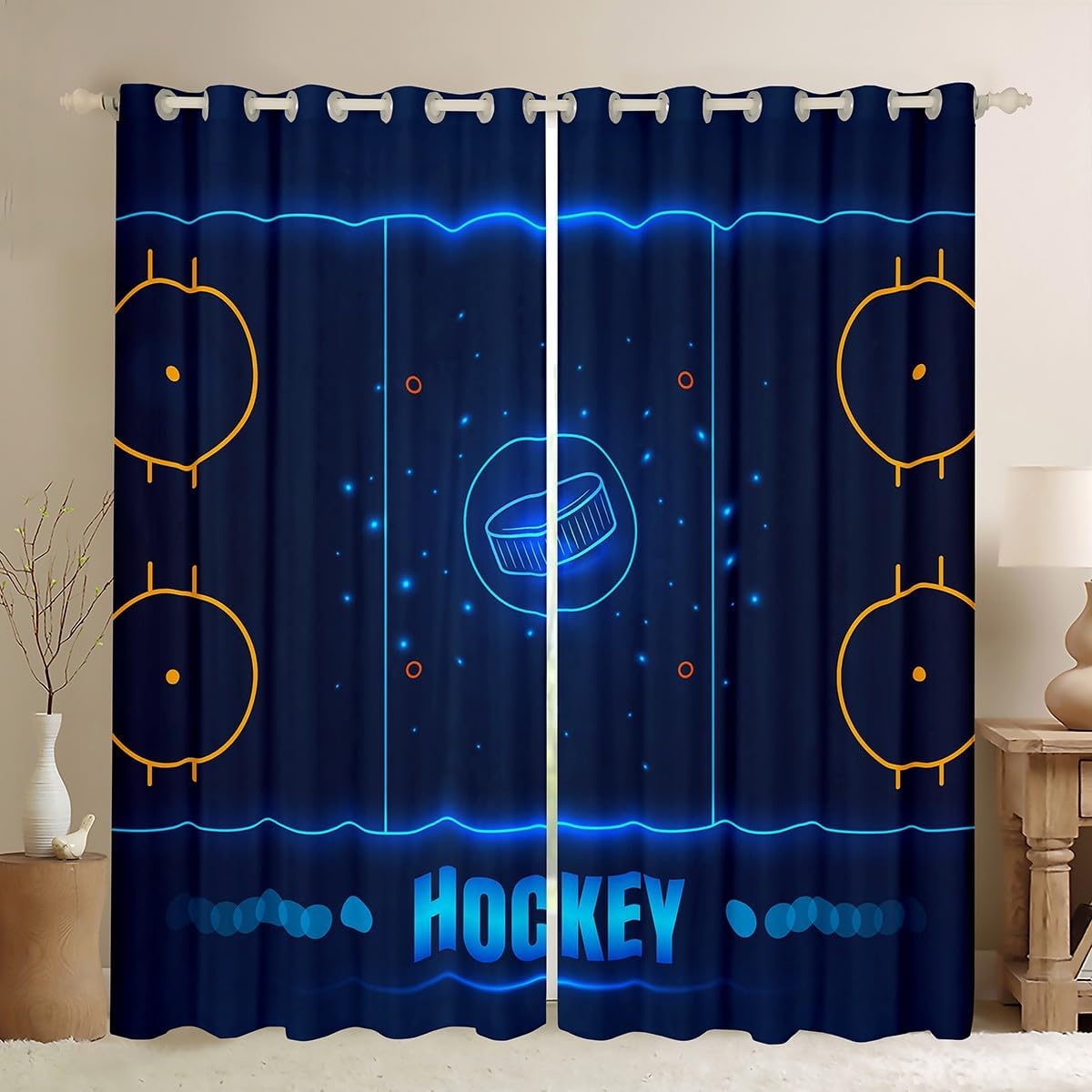 Ice Hockey Curtain for Kids Boys Girls Hockey Player Darkening Curtain Winter Sports Event Blackout Curtain(30-50%) Bedroom Hockey Punk Hockey Stadium Decor Window Drapes (2 Panels, 42 x 63 Inch)