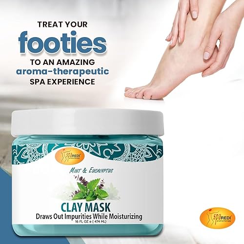 Miniatura 4 de SPA REDI - Máscara de arcilla, menta y eucalipto, 16 onzas - Pedicura y limpieza profunda corporal, purificación de poros de la piel, desintoxicante
