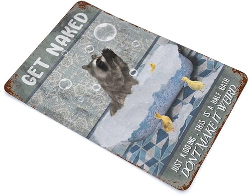 Miniatura 3 de Letrero de lata retro con texto en inglés Get Naked Just Kidding This is A Half Bath Raccoon Raccoon Lover Gift Bath Raccoon Lover Gift Baño Placa