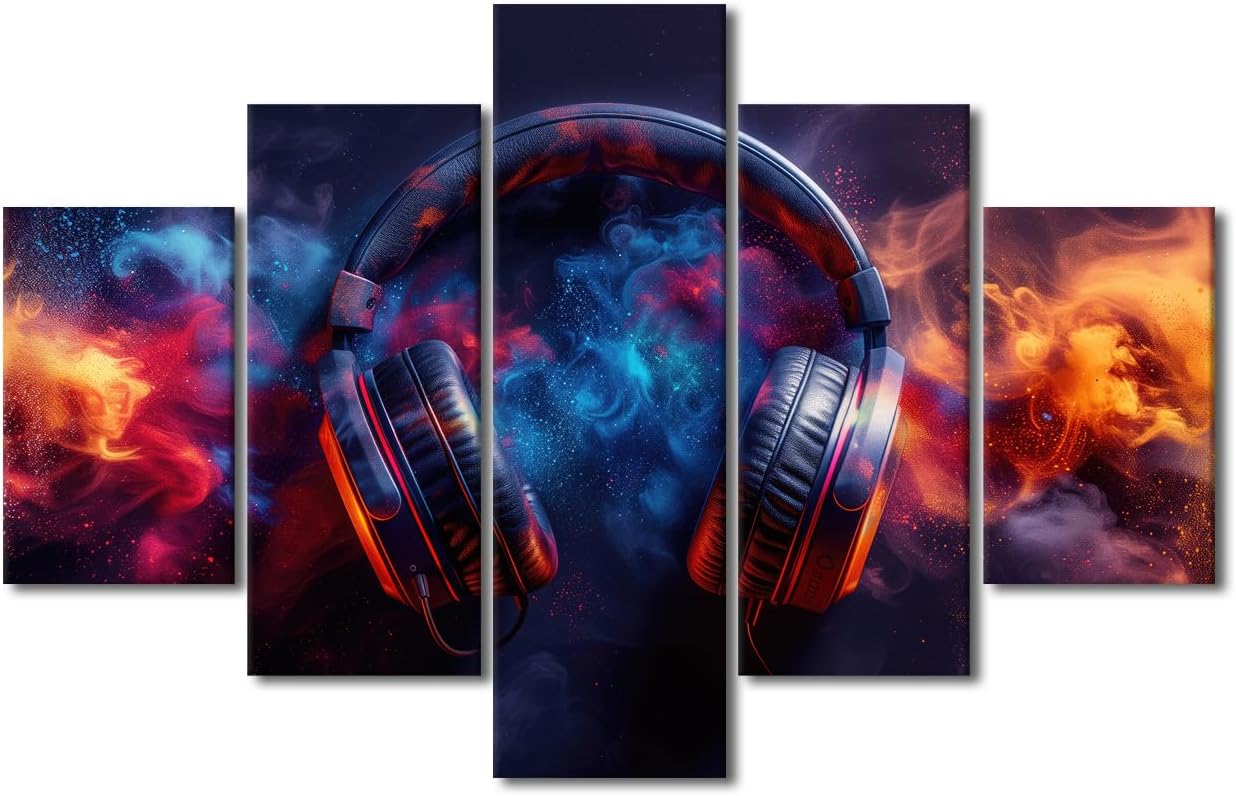 Amazon.com: TUMOVO 5 Pieces Gaming Wall Art Hedaset Gaming Room Wall ...