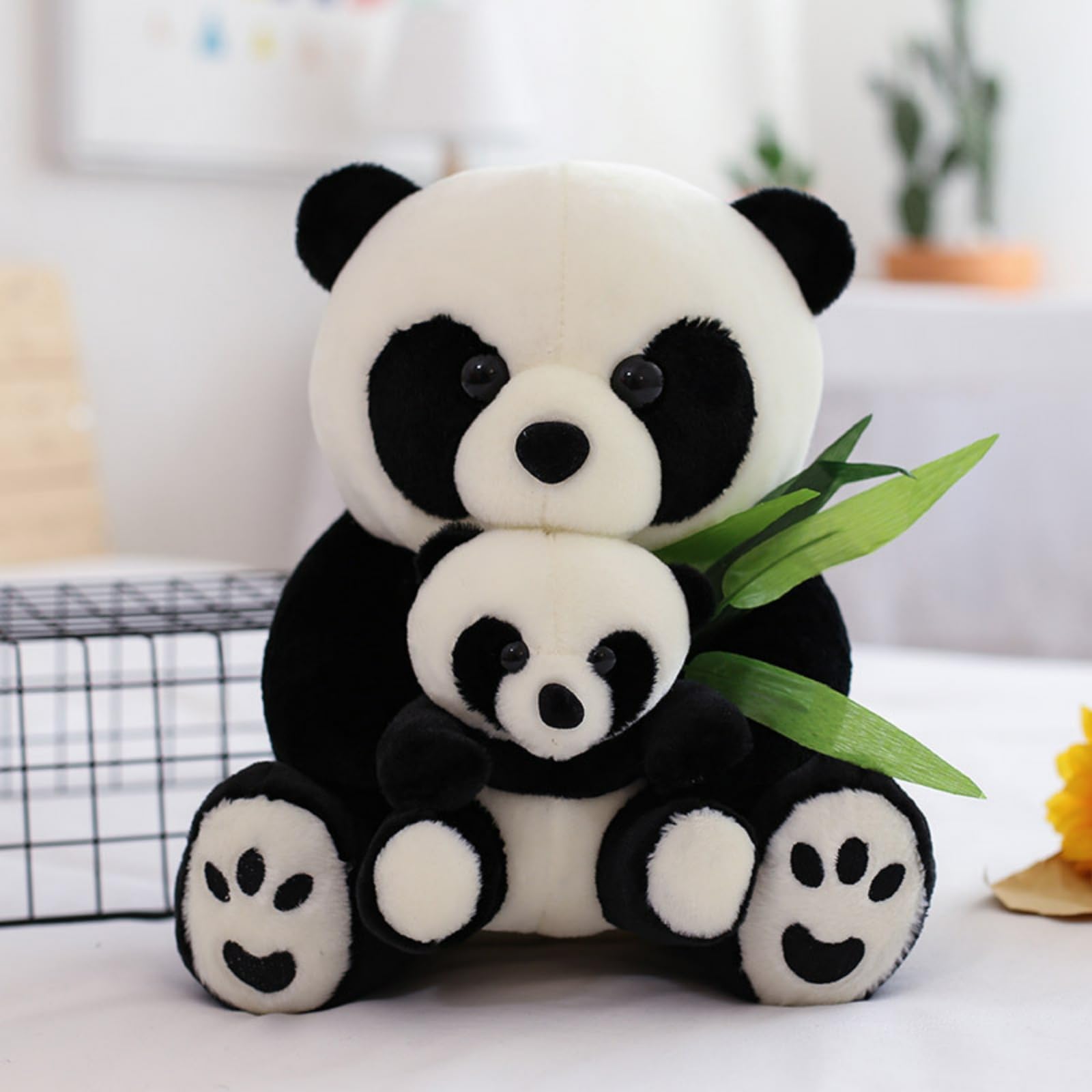 Panda Kuscheltier, 30/40cm Weiches Stofftier Mutter mit Baby und Bambusblättern, Niedliches Panda Plüschtier für Sofa Bett Kinderzimmer Dekoration, Geschenk für Kinder Erwachsene (40 cm)