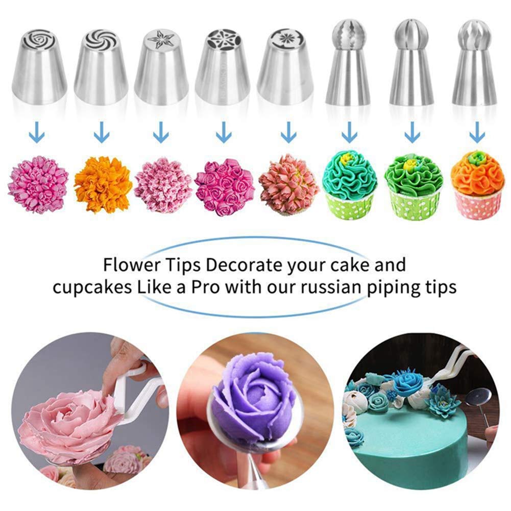 170pcs Cake Decorating Tools Kits Cupcake Fondant Baking Supplies Anti-Slip Turntable, Stainless Steel Icing Nozzles Mouth for Home