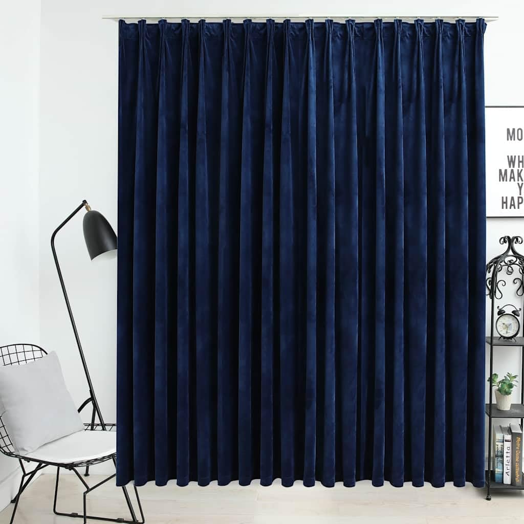 vidaXL Vorhang Verdunkelung mit Haken Verdunkelungsvorhang Kräuselband Thermo Gardine Blickdicht Dekoschal Wohnzimmer Samt Dunkelblau 290x245cm