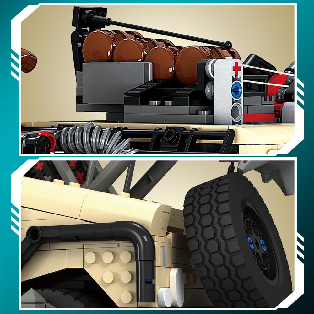 Max Hammer 2 In 1 Wüste Off Road Fahrzeug Klemmbausteine Bausatz, 2069 Teile Militärisches Humvvee Modell Bausteine Set, Jeep SUV Montage Geschenk für Fans- Hobbyisten und Erwachsene