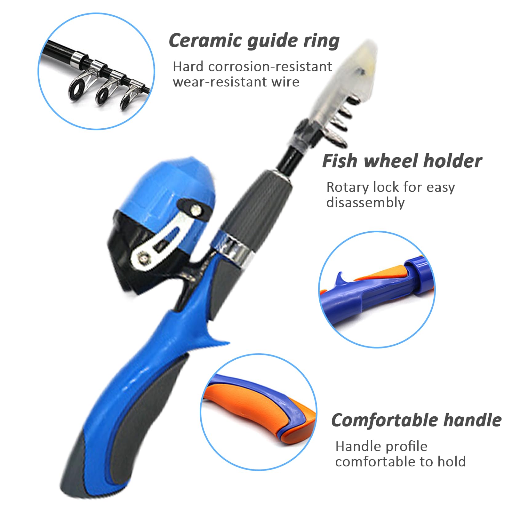 4pcs / Set Kids Fishing Set Portable Télescopique Terne à pêche à 6 Sections Pabillons de pêche débutant avec Bobine de pêche, Sac Portable, boîte de tacle (Bleu), Canne à pêche télescopique et bobin