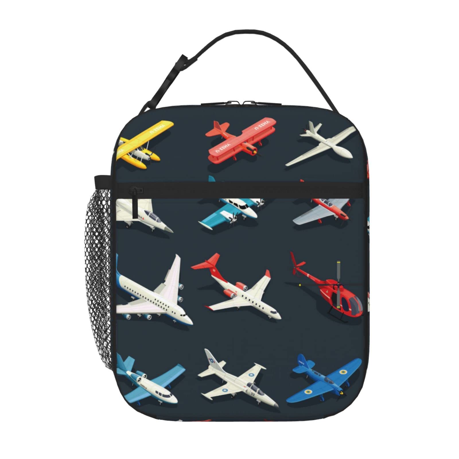 Plane Insulated Lunch Bag Vintage Airplanes and Helicopters Lunch Cooler Box for Women Men Teens Kids, Reusable Lunch Tote Bag for