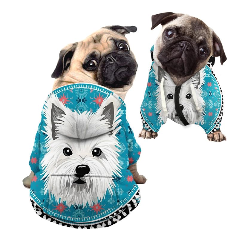 Kuiaobaty White Westie Print Dog Hoodies Clothes Warm Autumn Sweatshirt for Puppy Small Medium Dog, Hooded Pullover Pet Dog Shirts Apparel — image 1