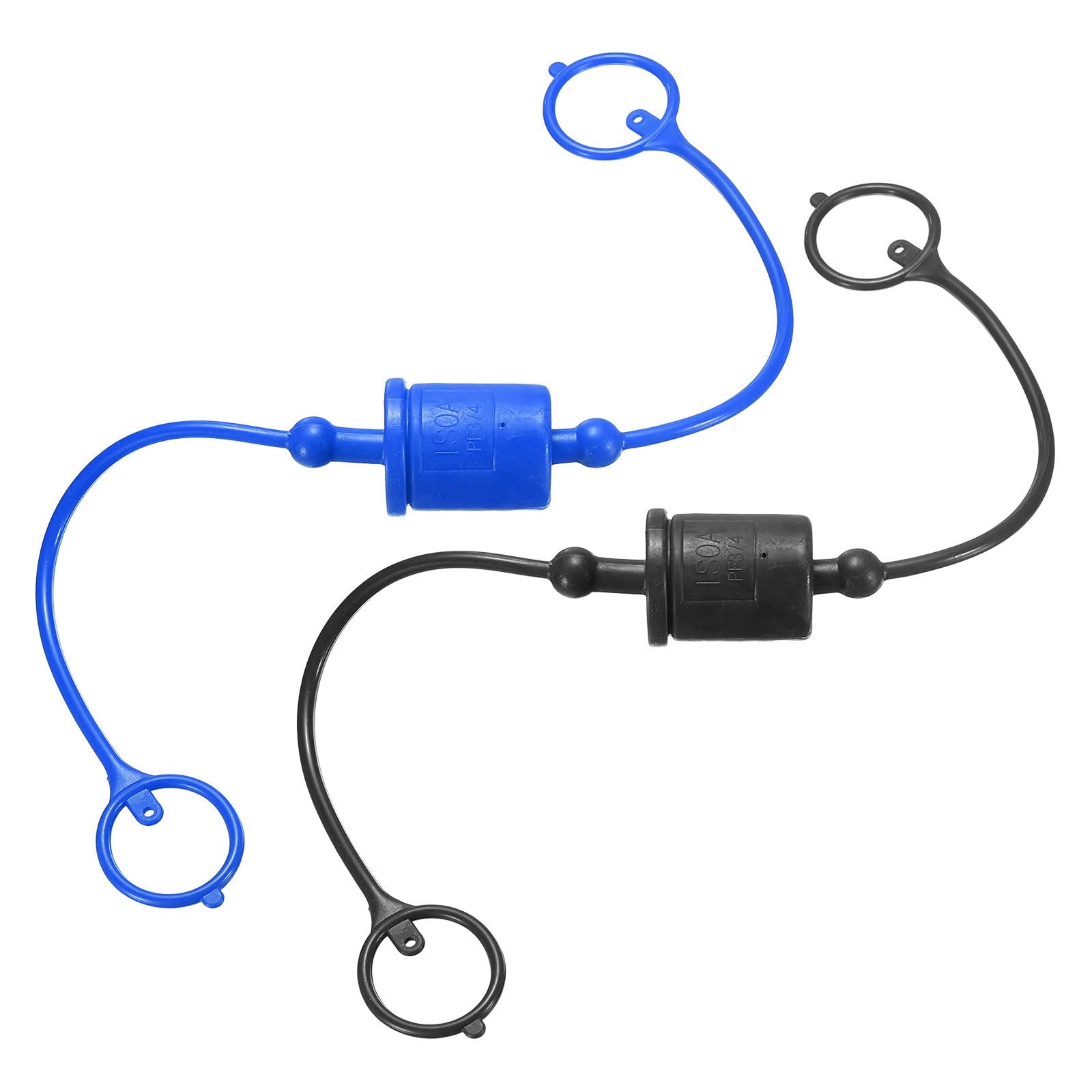 HARFINGTON 2Sets 3/4 Hydraulic Hose Dust Cap and Plug Kit, ISO-A Male Dust Cap &amp; Female Plug Cover Quick Disconnects Air Coupler Cover Port Plug Fittings with Retention Ring, Blue/Black