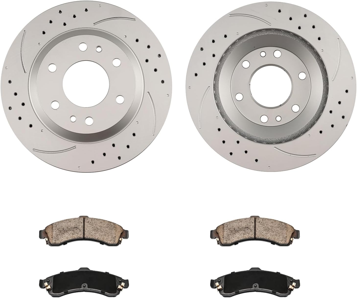 KAX Front Brake Kit, Drilled and Slotted Brake Rotors, Ceramic Brake Pads | Fits Chevrolet, GMC, Buick, Oldsmobile, Isuzu-Trailblazer, Envoy, Rainier, Bravada, Ascender