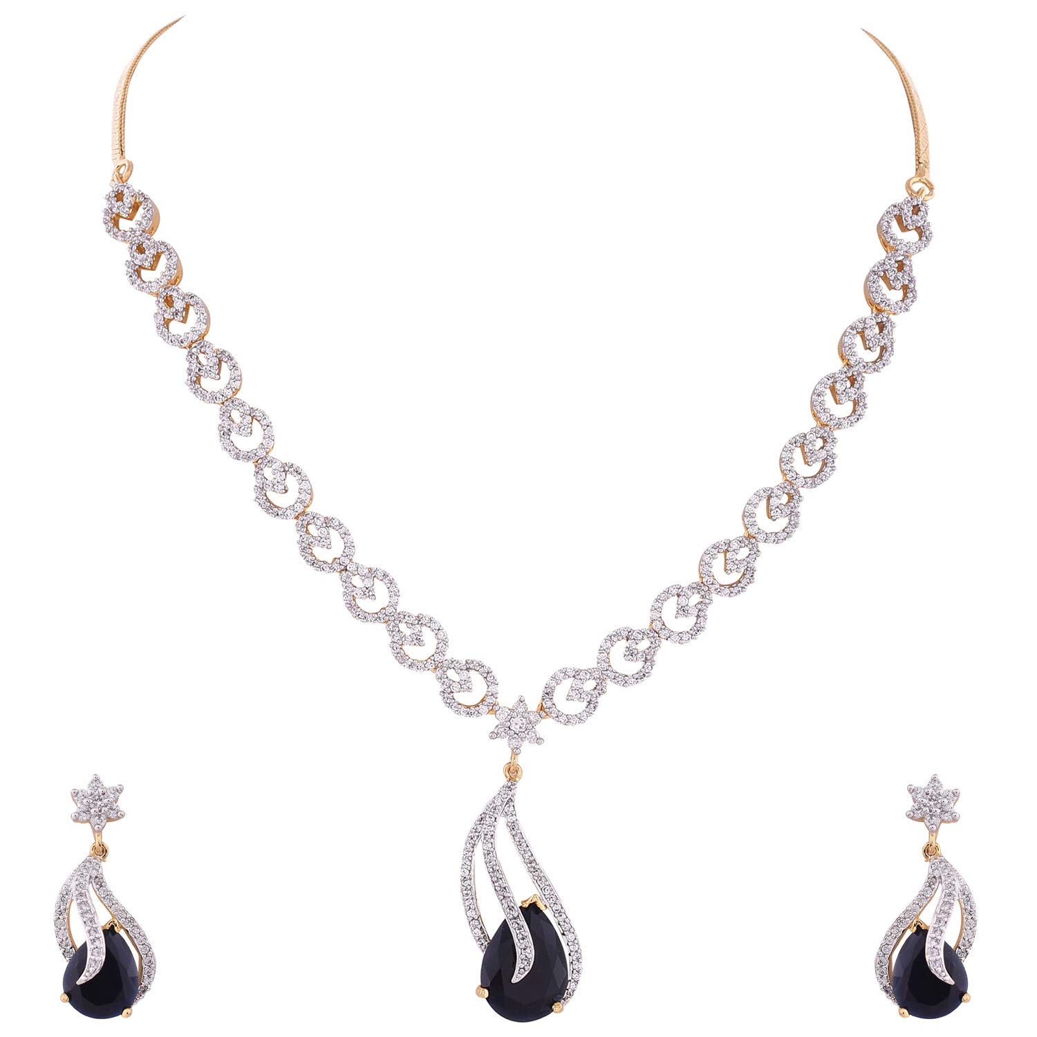 Ratnavali Jewels American Diamond Traditional Fashion Jewellery Blue Necklace Pendant Set with Earring for Women/Girls RV2896B (B07MZ86WF6) Amazon Price History, Amazon Price Tracker