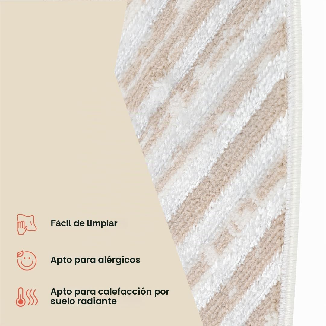 TAPISO Crystal Redonda Alfombra de Pelo Corto Brillante Suave Diseño Moderno Beige Marrón Crema Blanco Geométrico Efecto 3D Alfombra de Salón Habitación Dormitorio Oeko-Tex 120 x 120 cm