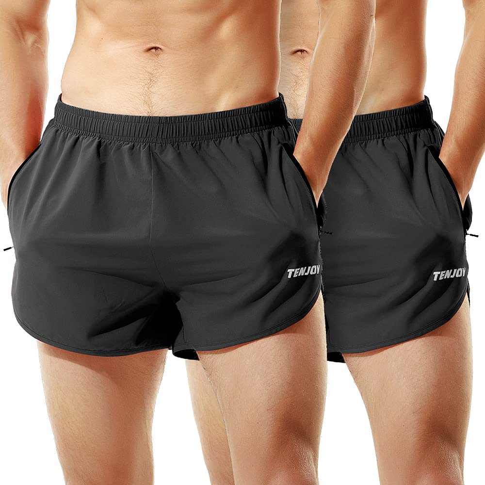 TENJOY Mens Running Shorts Gym Athletic Workout Shorts for Men 3 inch Sports Shorts with Zipper Pocket