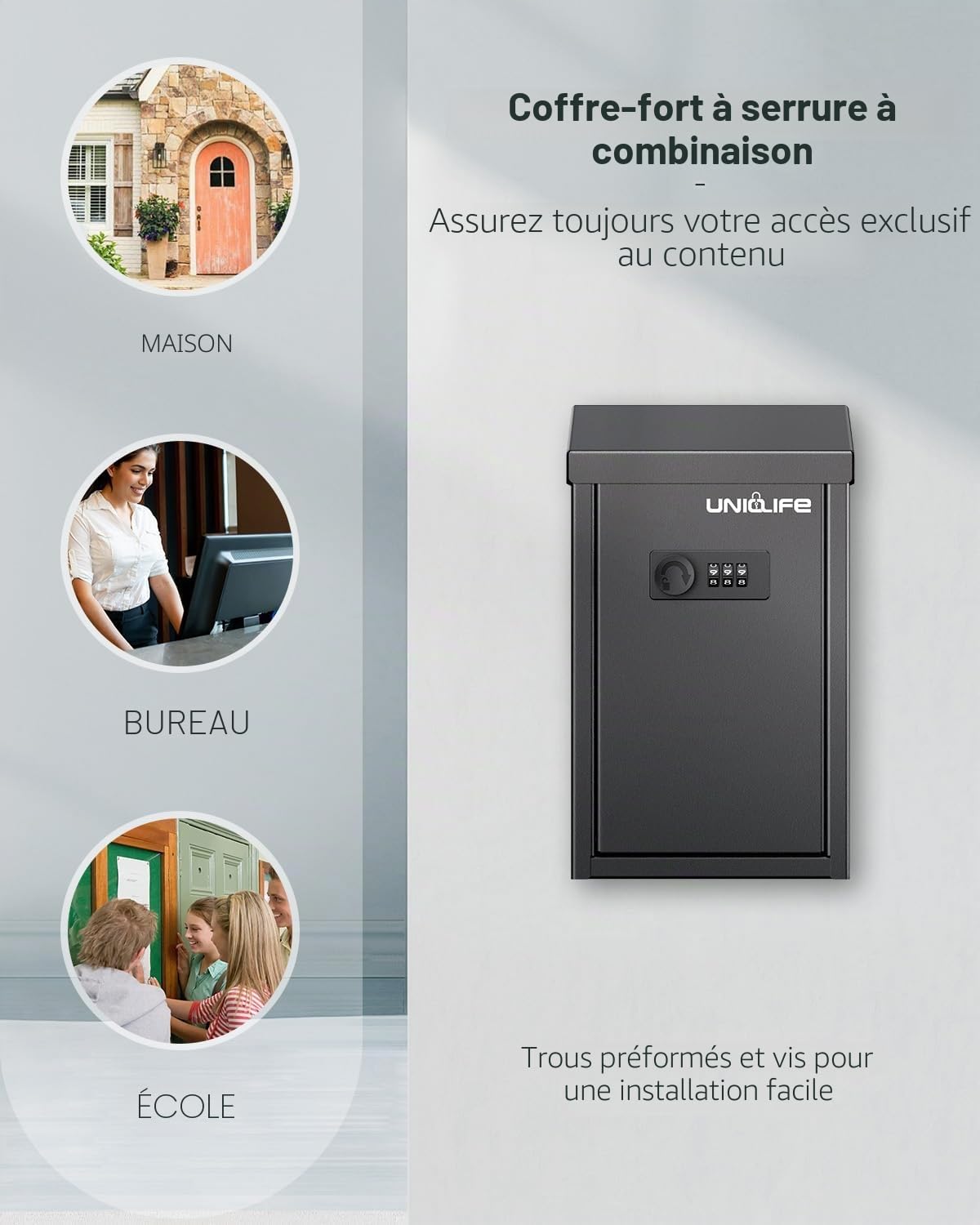 Uniclife Boîte à clés pour l'extérieur, boîte à dons en métal avec serrure à combinaison, boîte à suggestions sûre, boîte aux lettres murale avec fente supérieure, boîte à billets en acier pour la