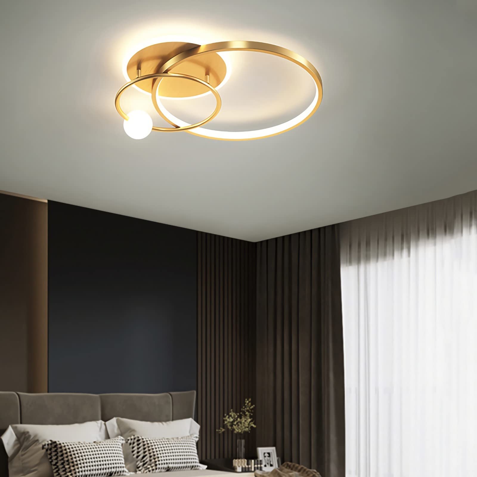 LED Ceiling Light Dimmable Work Room Ceiling Lamp Living Room Modern Pendant Lamp LED Ceiling Lamp with Remote Control for Bedroom Kids Room Kitchen Office Lamp (Gold, L52cm)