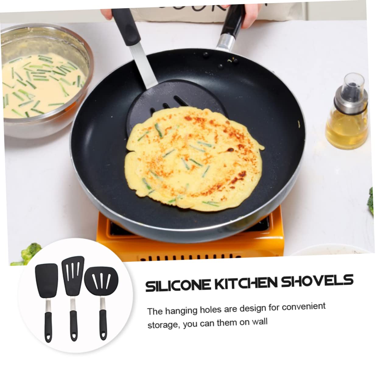 Set di 3 Spatole in Silicone Nero per Cucina e Bistecca