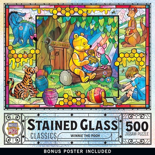 MasterPieces 500 Piece Stained Glass Jigsaw Puzzle for Adults, Family, Or Youth - Winnie The Pooh - 15'x21'