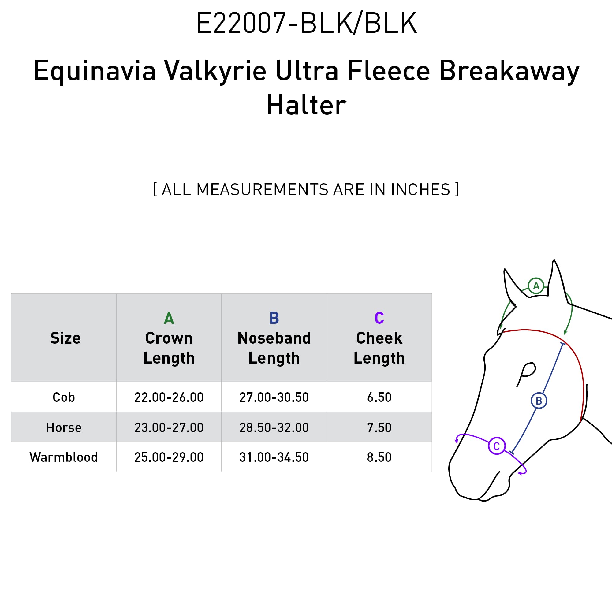 Equinavia Valkyrie - Cabestro de caballo ajustable con acolchado ultra suave, color negro y negro