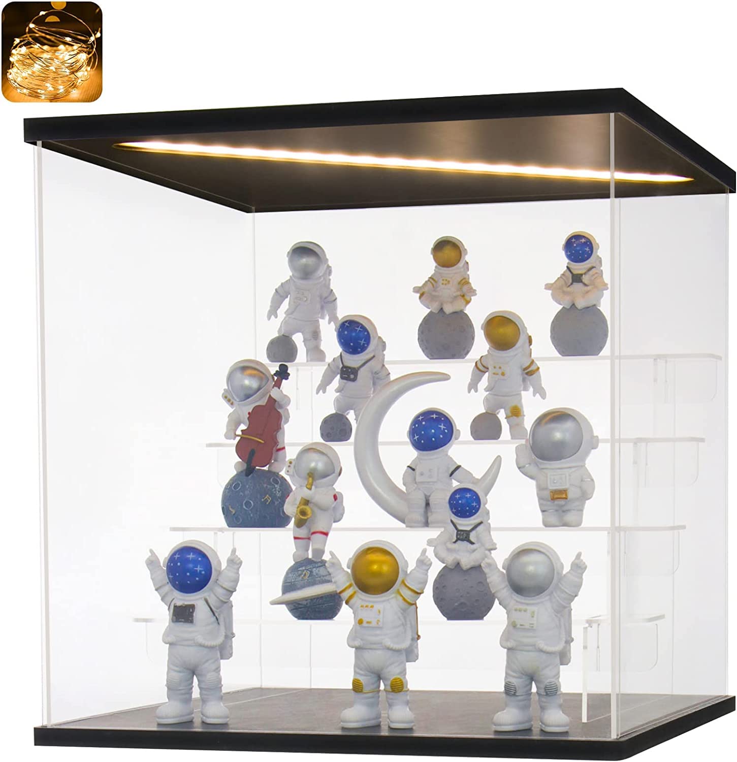 Huijintao Black-Led Light Clear Acrylic Display Case With Led Light 2/3/4/5 Tier Assemble Box Organizer Dustproof Showcase For Toys Collectibles (5Tier 11.8×11×11.8Inch；30X28x30cm)