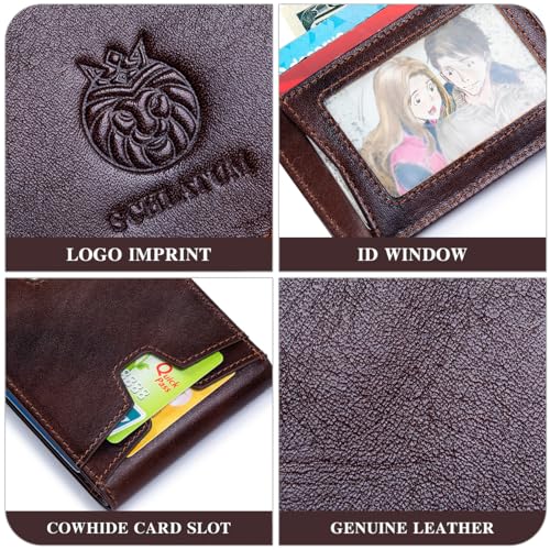 Image of Front Pocket Wallet for Men Slim Lightweight RFID Blocking Genuine Leather Bifold Thin Wallet with 10 Card Slots, Coffee